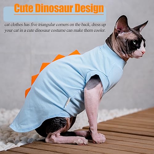 Miniatura 3 de DENTRUN Sphynx - Ropa de gato, lindo diseño de dinosaurio, disfraz de gato sin pelo, camisas de algodón transpirable, ropa de gato solo para gatos,