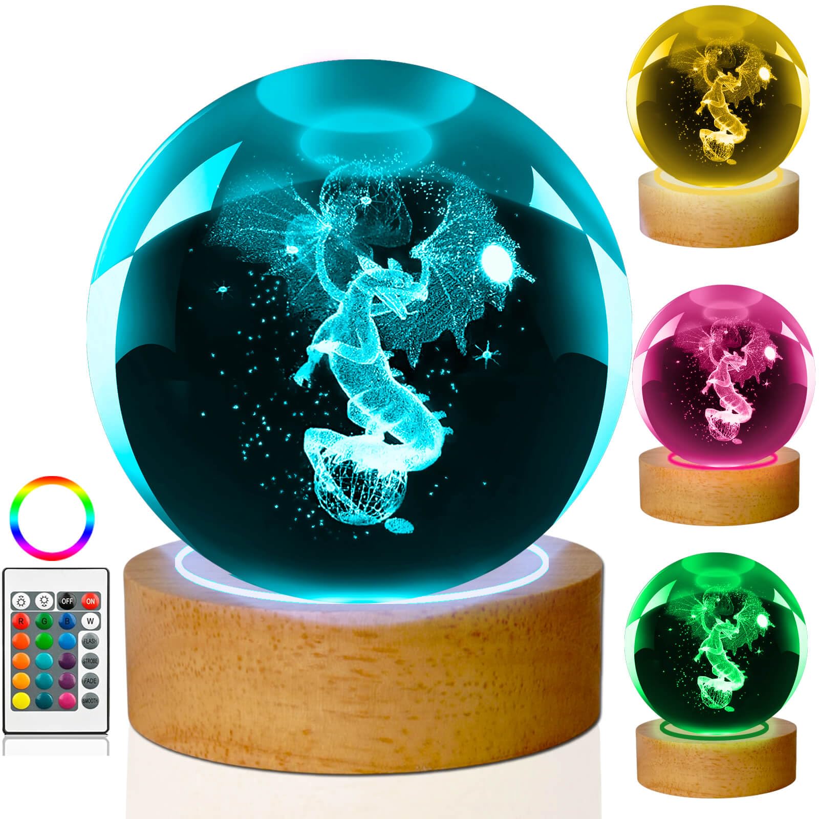 Amazon.co.jp : LINSINA 3Dドラゴンクリスタルボールナイトライト 60mm
