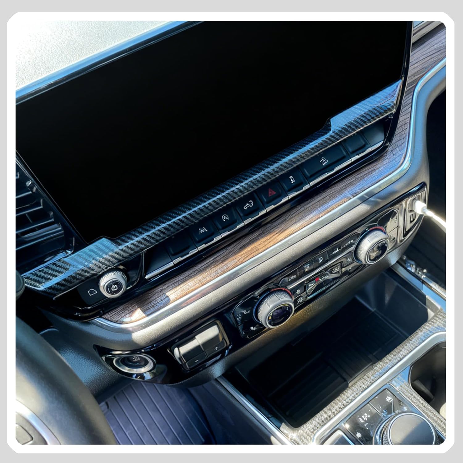 AC Vent Trim, Compatible with 2022 2023 2024 2025 2026 Chevy Silverado 1500, Interior Center Console Dash Panel Trim Overlay - Carbon Fiber Pattern Protective Accessories