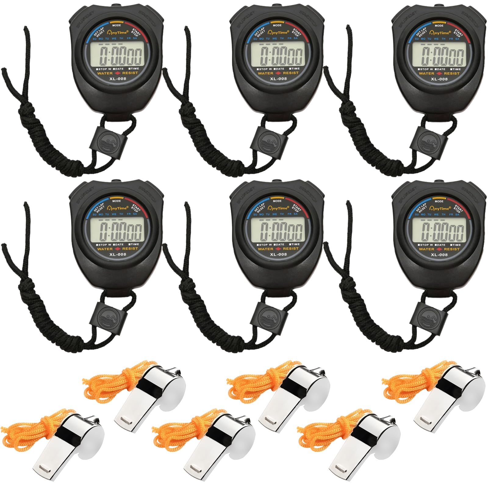 Cronómetro Deportivo,6 Piezas Deportes Cronómetro,Digital Cronómetro,Cronómetro Digital Deportivo Viene con 6 Silbatos para Correr,Fitness,Oposiciones,Deportivo(Negro)