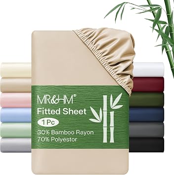 MR&HM King Fitted Sheet Only, Rayon Derived from Bamboo Blend, Beige