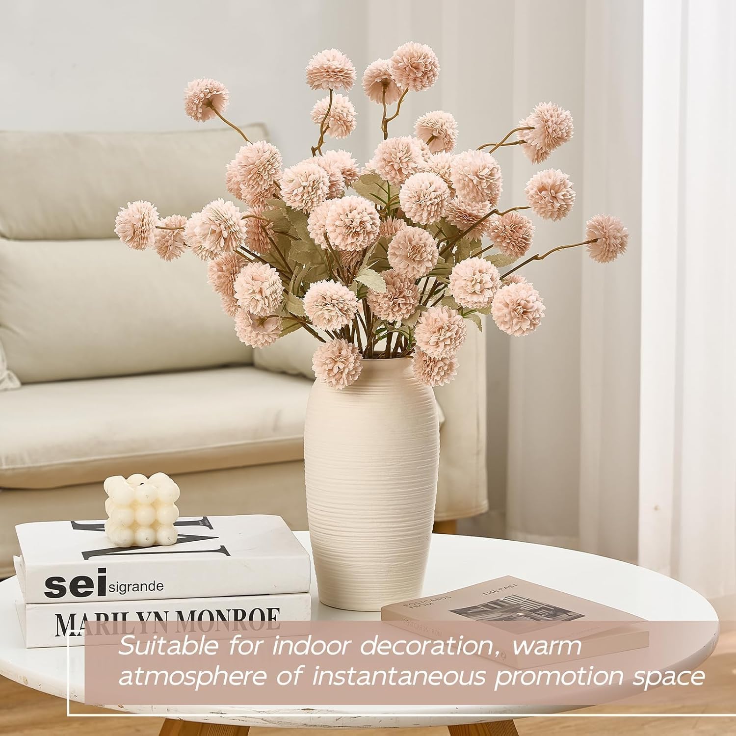 Sherika 10 Pcs Beige Faux Kiku Flowers, Artificial Silk Chrysanthemum Arrangement Indoor, Long Stem Fake Pompon Mums Floral, Dried Flowers Bulk for Home Decor, Tall Vase, Table Centerpieces Decoration - Image 6