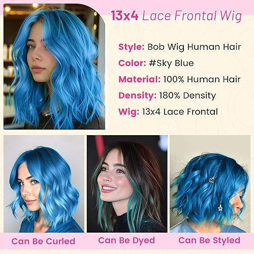 Miniatura 10 de Evala Bob Wig Human Hair Black Bob Lace Front Wig 10 inch Middle Part Short Bob Wig 13x4x1 Frontal Lace Wig #1 Jet Black Color Bob Wigs 150% Density