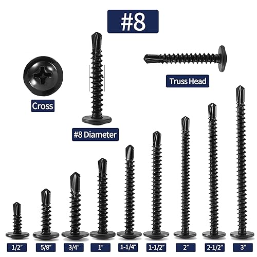 Miniatura 3 de Tornillos de chapa metálica de 1-12 pulgadas, 250 unidades, cabeza de armadura de acero inoxidable 410, tornillos autorroscantes rápidos de óxido