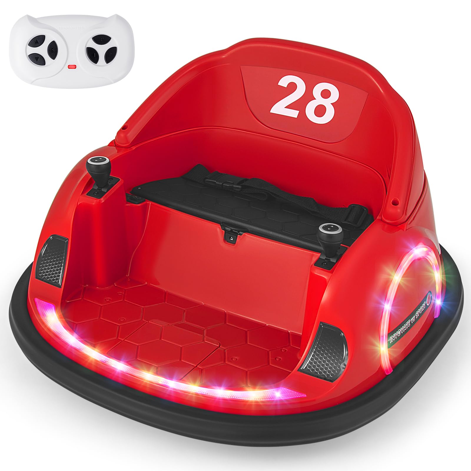 COSTWAY 12V Kids Bumper Car, 360° Waltzer Cars with Joysticks, Remote Control, Wireless Connection, Flashing Lights, Music, Electric Ride on Toy for Toddlers 18+ Months Old (Red) — image 1
