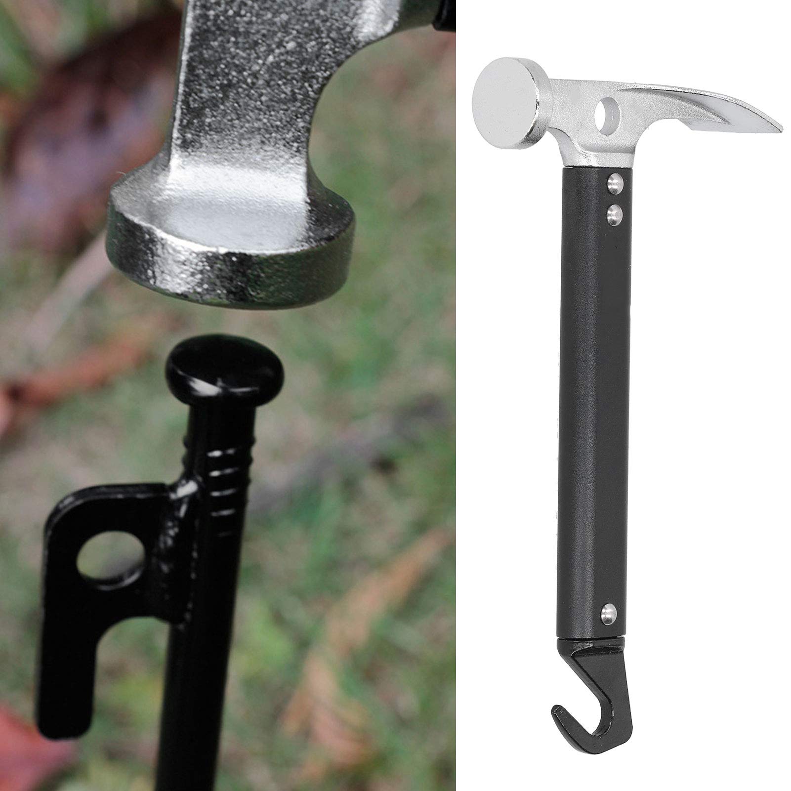 Marteau Camping avec Crochet, 22cm Maillet Camping, Marteau en Alliage d'aluminium, Accessoires Camping, Mini Outil Portable d'extérieur
