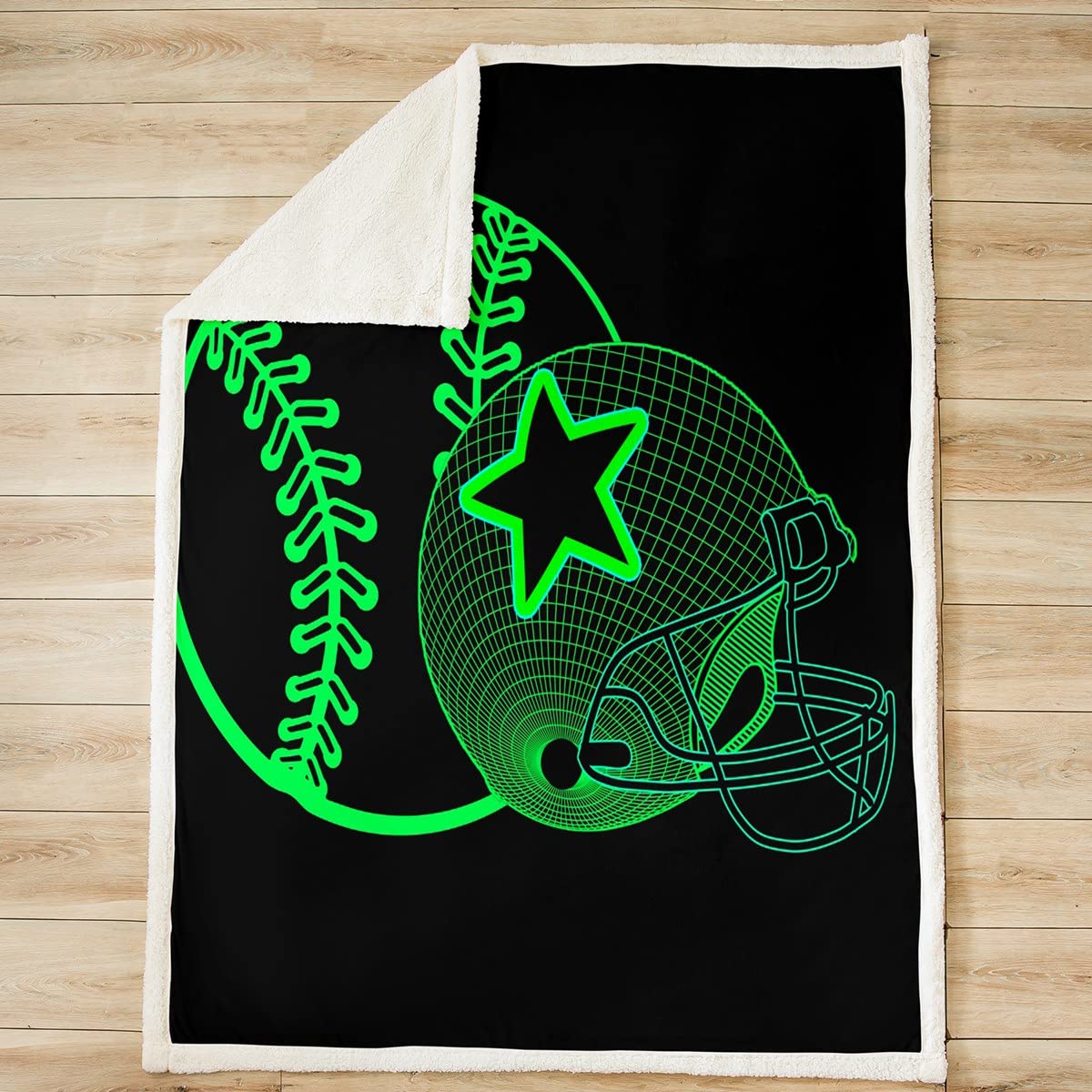 Coperta da baseball Sherpa Coperta da baseball a tema sportivo in pile per bambini Verde Neon Baseball Gaming Coperta in peluche Decorazione ultra morbida Berretto da baseball Coperta calda Fuzzy