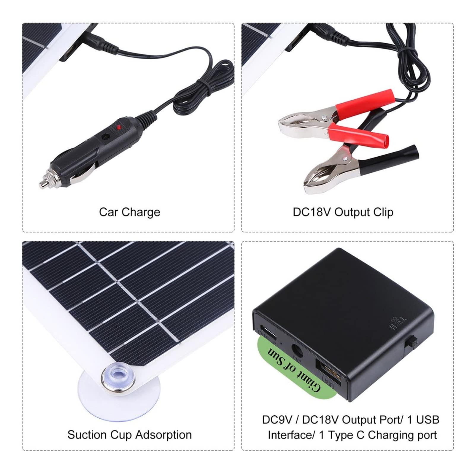 Panel Solar, 60 0W 200W Panel solar 18 V Sun Power Cells Solar Bank Pack con Cubierta de conector Controlador Solar IP65 for automóvil telefónico RV Cargador de botes(80A)