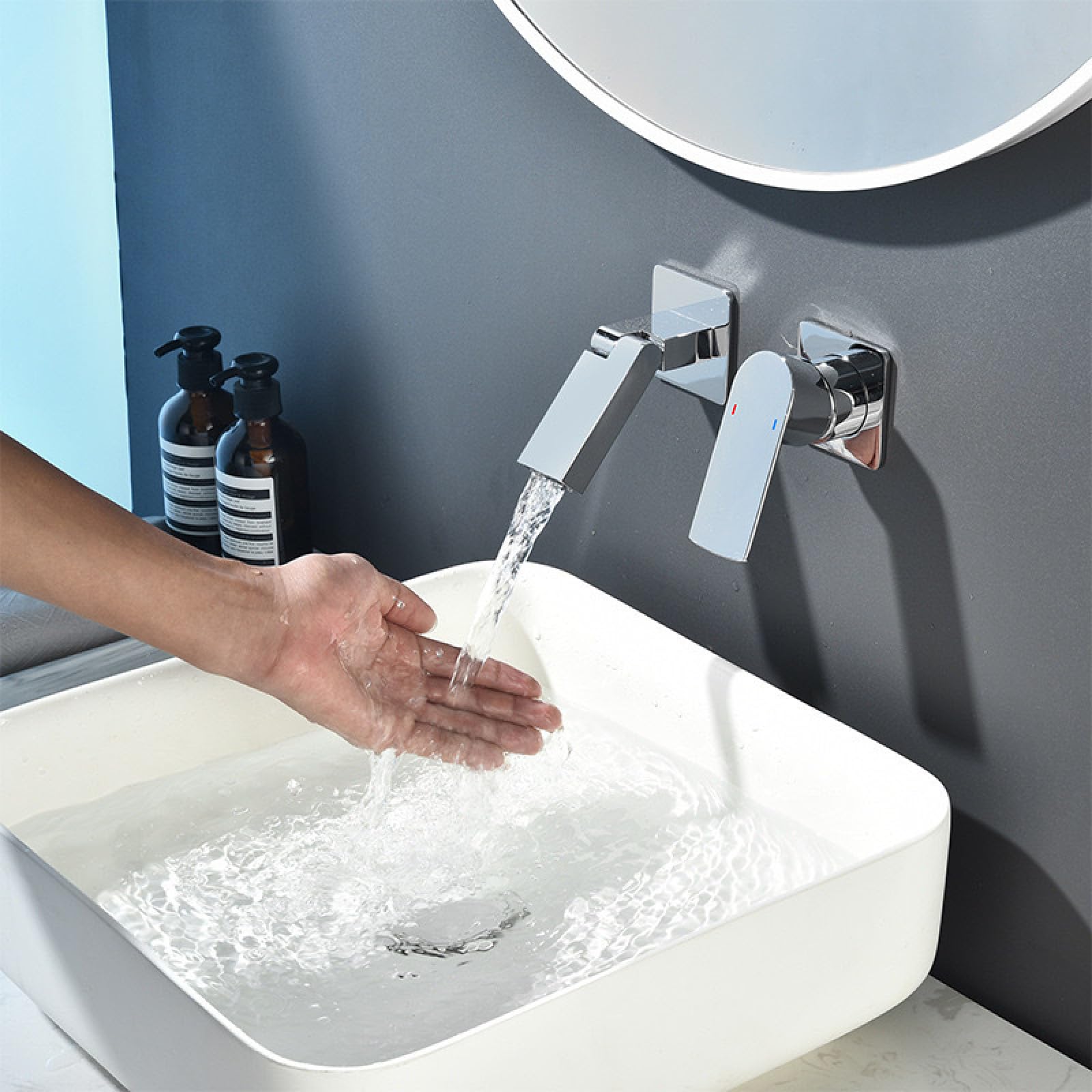 Fanjubei Chrome-Colored All-Copper Concealed Hot And Cold Folding Basin Faucet, Chrome Color