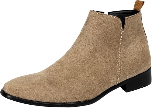 DMGYCK Chelsea Boots Casual Slip On Ankle Waterproof Mens Boots Mens Suede Chelsea Boots, Beige-A