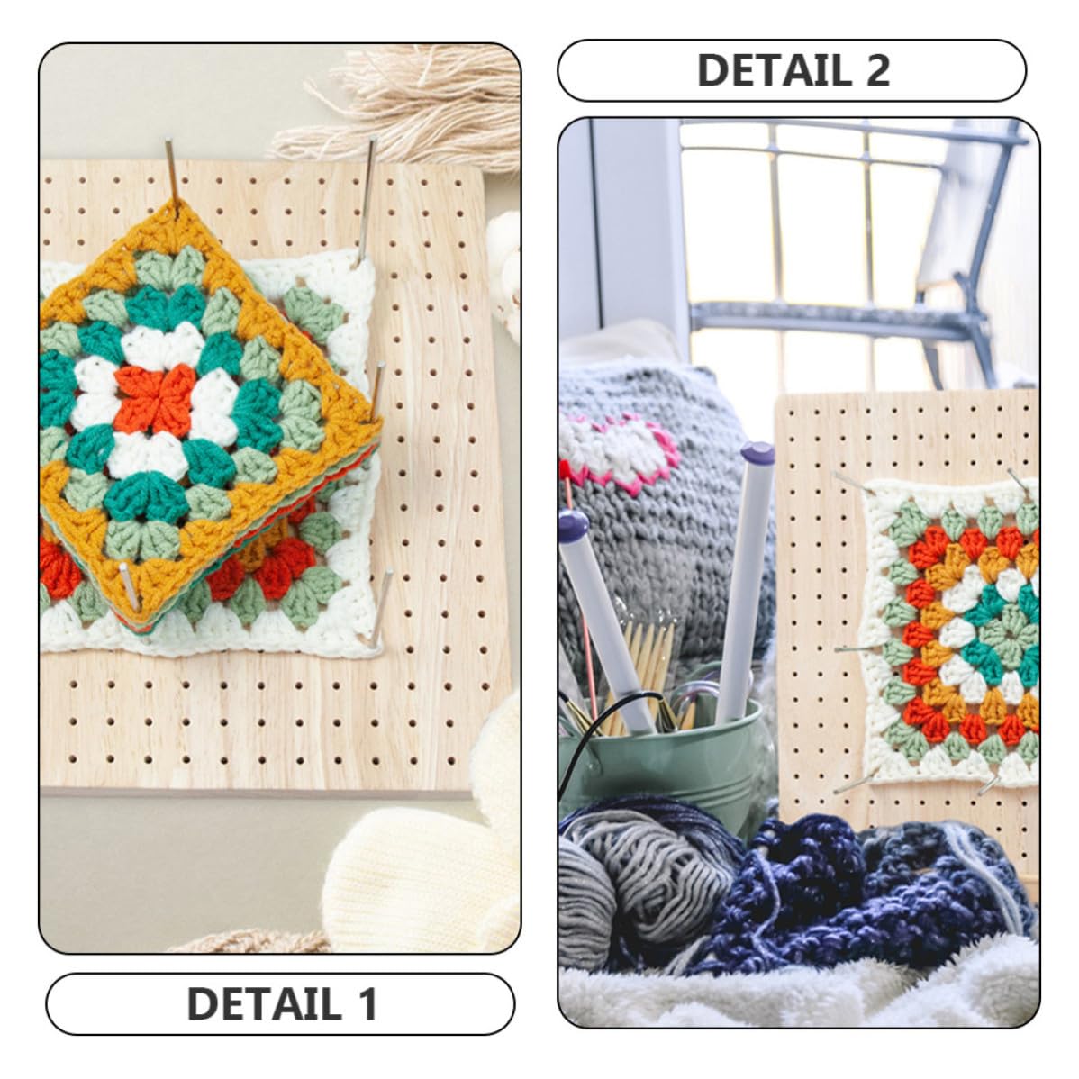 Sewroro Tabla de Bloqueo para Ganchillo de Madera Pulida con Alfileres Tablero Cuadrado para Proyectos de Crochet y Accesorios de DIY para Granny Squares y Manualidades