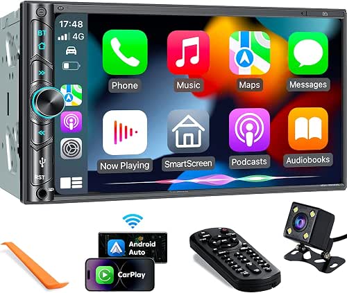 Upgrade Wireless Double Din Car Stereo with Carplay, Android Auto,