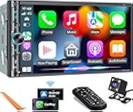 Upgrade Wireless Double Din Car Stereo with Carplay, Android Auto, Bluetooth, 4-Channel RCA, High Power, 2 Subwoofer Ports, 7