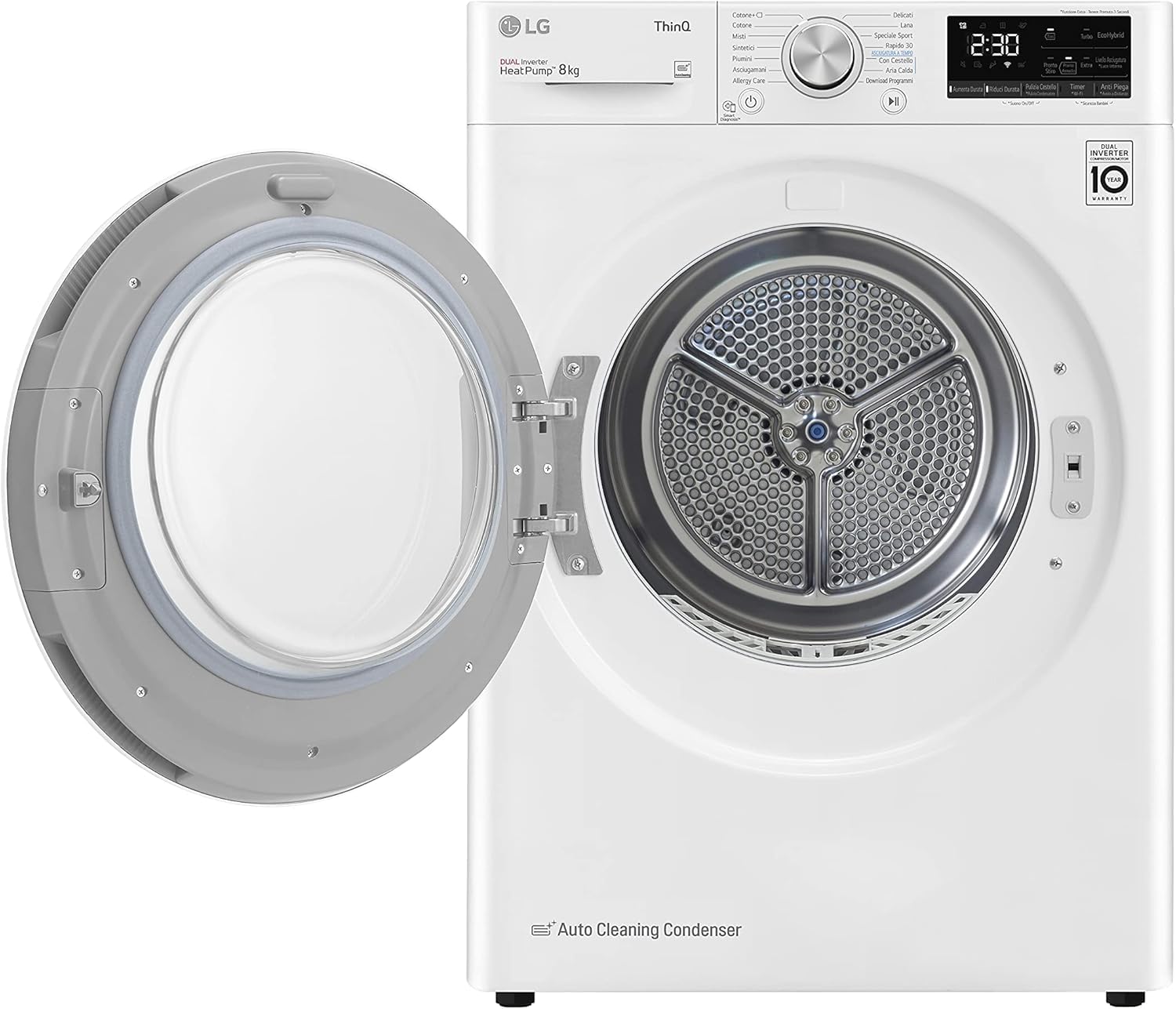 LG RH80V9AVHN Asciugatrice Smart a Carica Frontale 8 Kg, Classe C, Condensazione con Pompa di Calore, Wi-Fi con SmartThinQ, Eco Hybrid, Allergy Care, 60 x 69 x 85 cm - Bianco
