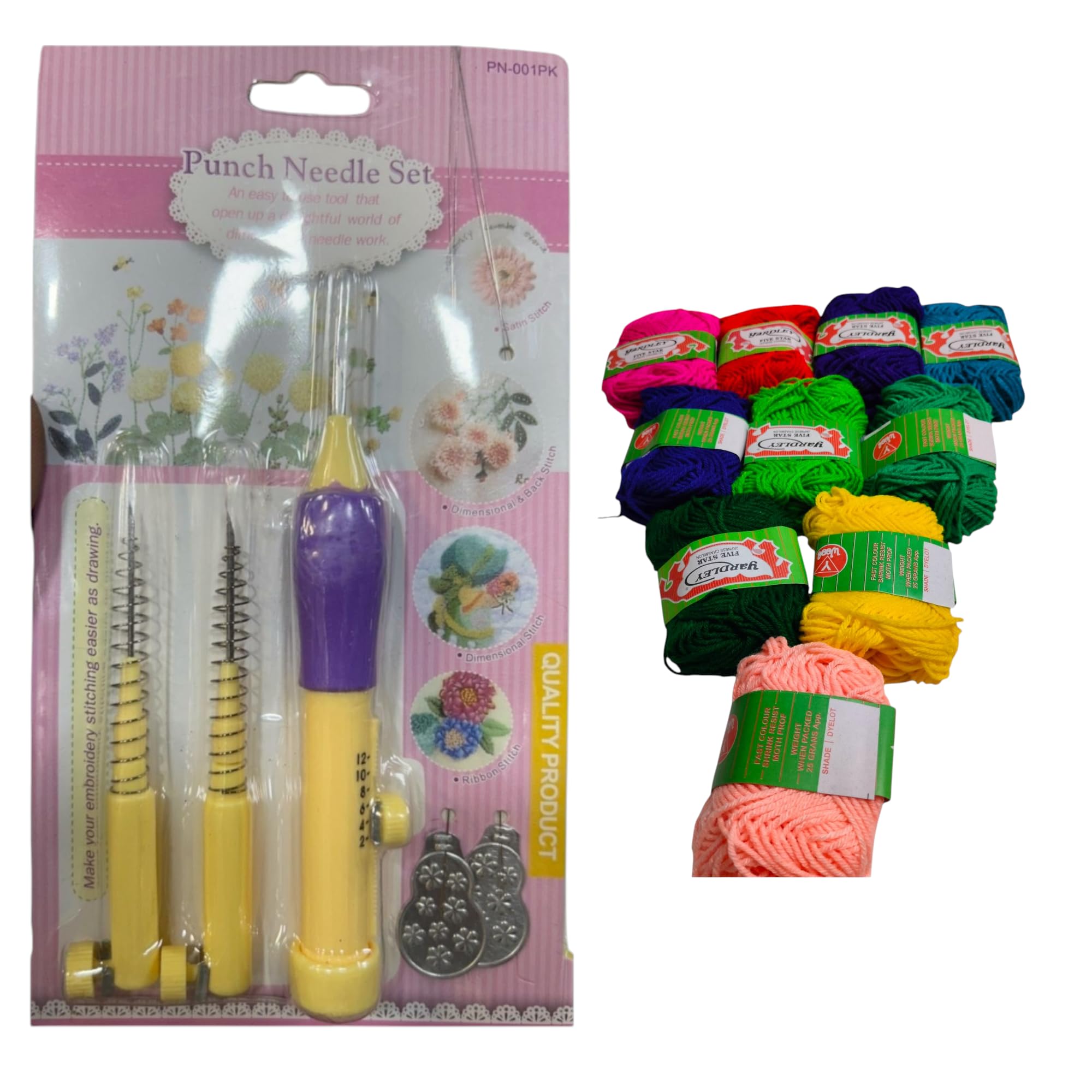 3-Piece Punch Needle Embroidery Set with 10 Assorted Woollen Threads, Multicolour-image-37
