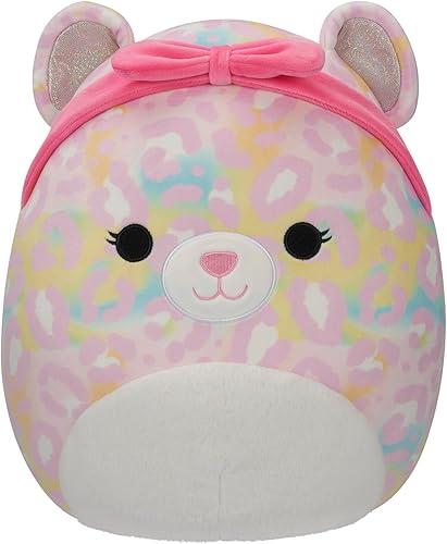 Squishmallows Original Michaela Rainbow Leopard con bandana rosa de 12 pulgadas - Peluche oficial de Jazwares