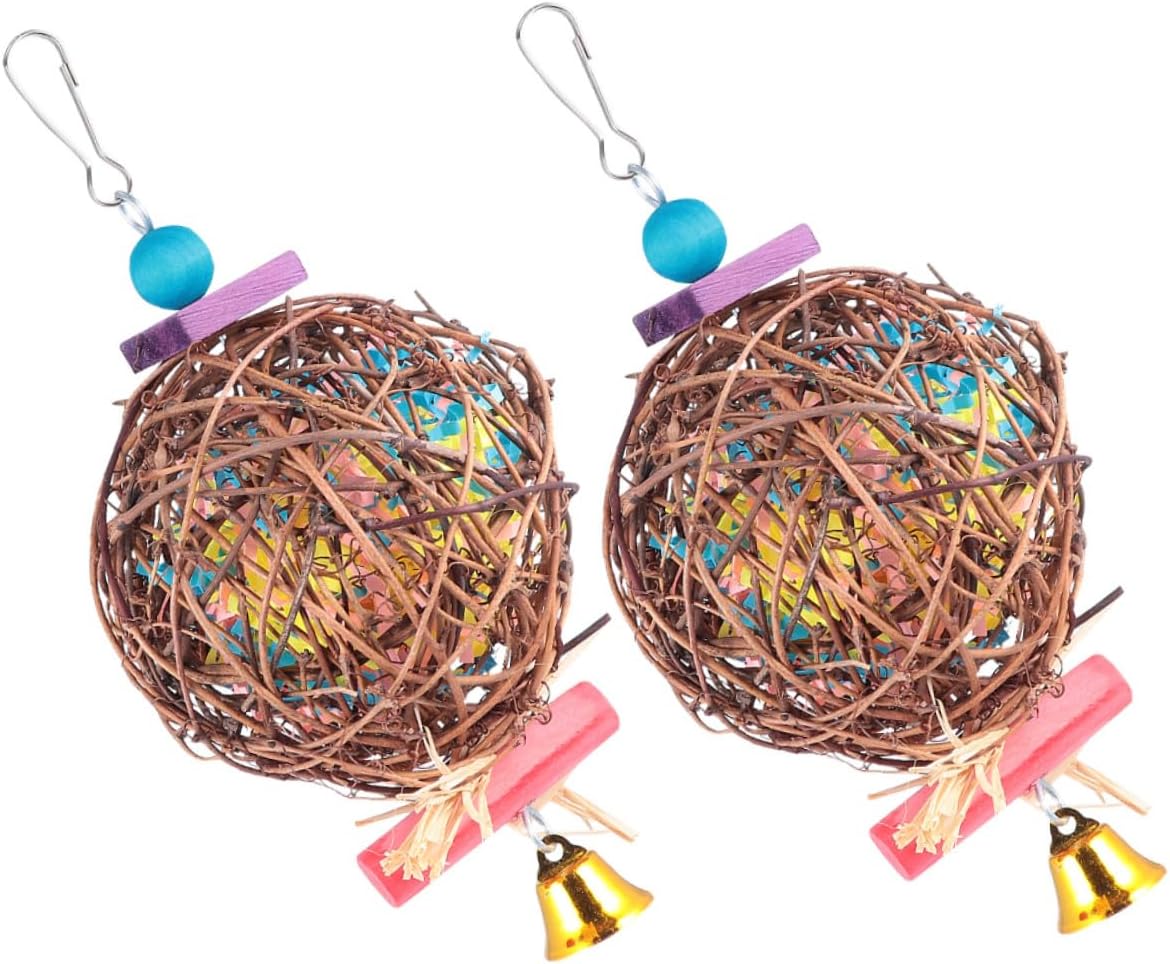 2pcs Parrot Hanging Chew Bird Cage Accessories Natural Paper Ball Plaything for Beak Exercise and Safe Fun Pet for Parrots and Birds Random Color