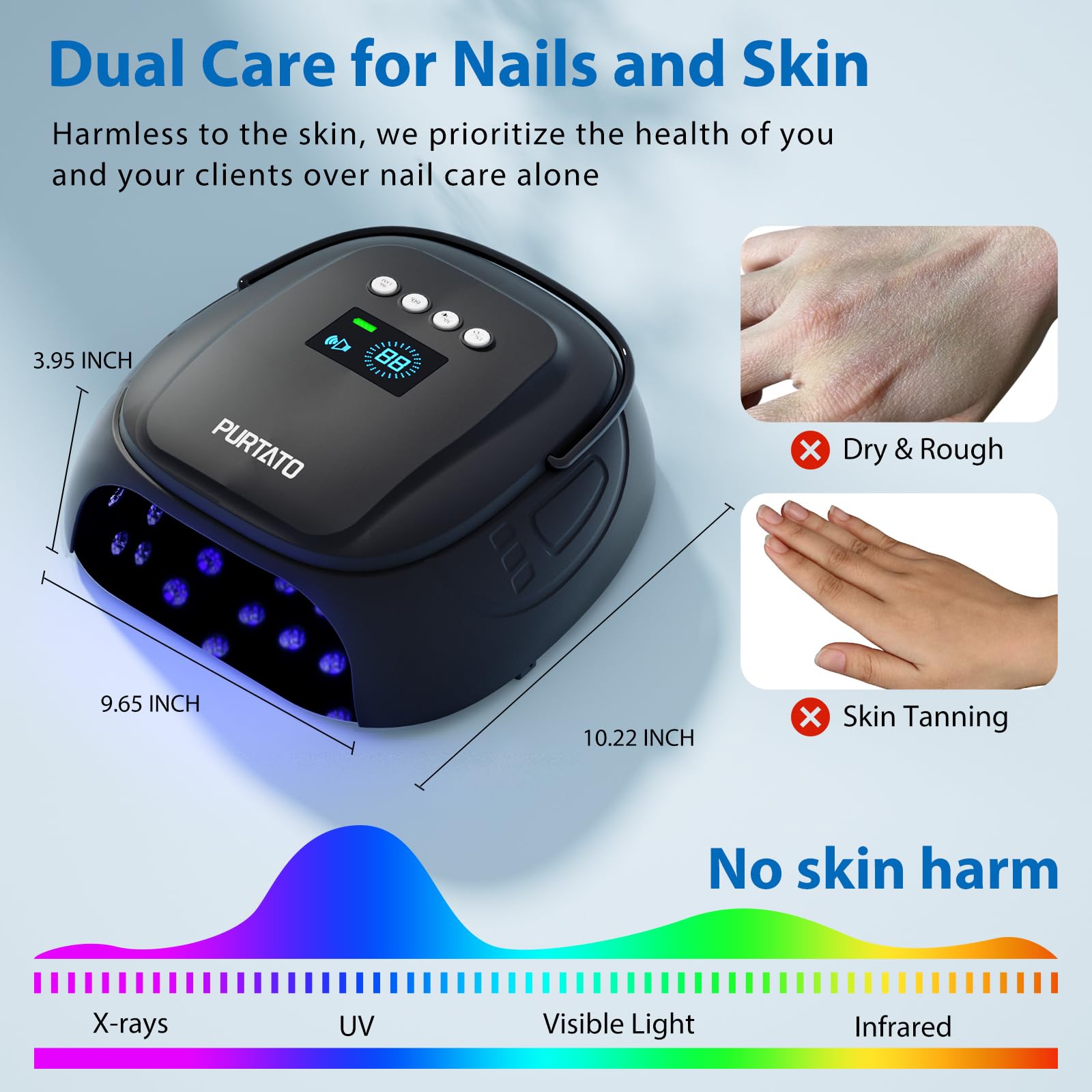 Purtato Wiederaufladbare UV Nagellampe, UV Licht für Gelnägel mit 4 Timer-Einstellungen, 126W Professioneller Schnell Aushärtender Nageltrockner für Gelpolitur für Salon oder Zuhause (Schwarz)