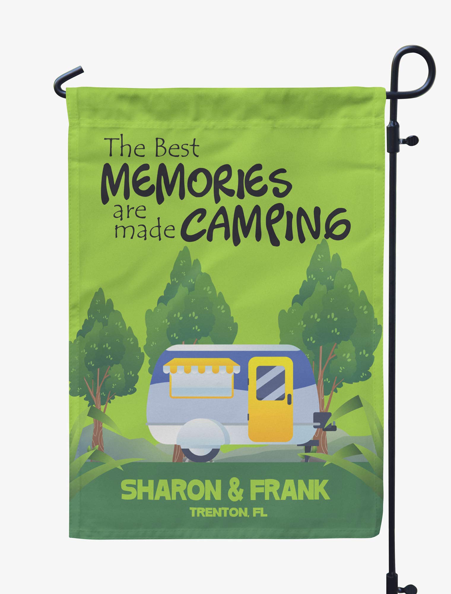 Printtoo Pear Green The Best Memories Are Made Camping Retro Camp Trailer Personalized Camping Flags For Campers Double Sided Campsite Flag Outdoor Garden Flags