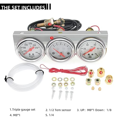 Miniatura 6 de Kit de calibre triple de 2 pulgadas de 2.047 in con tablero de instrumentos, medidor de automóvil 3 en 1, medidor de voltaje, medidor de temperatura