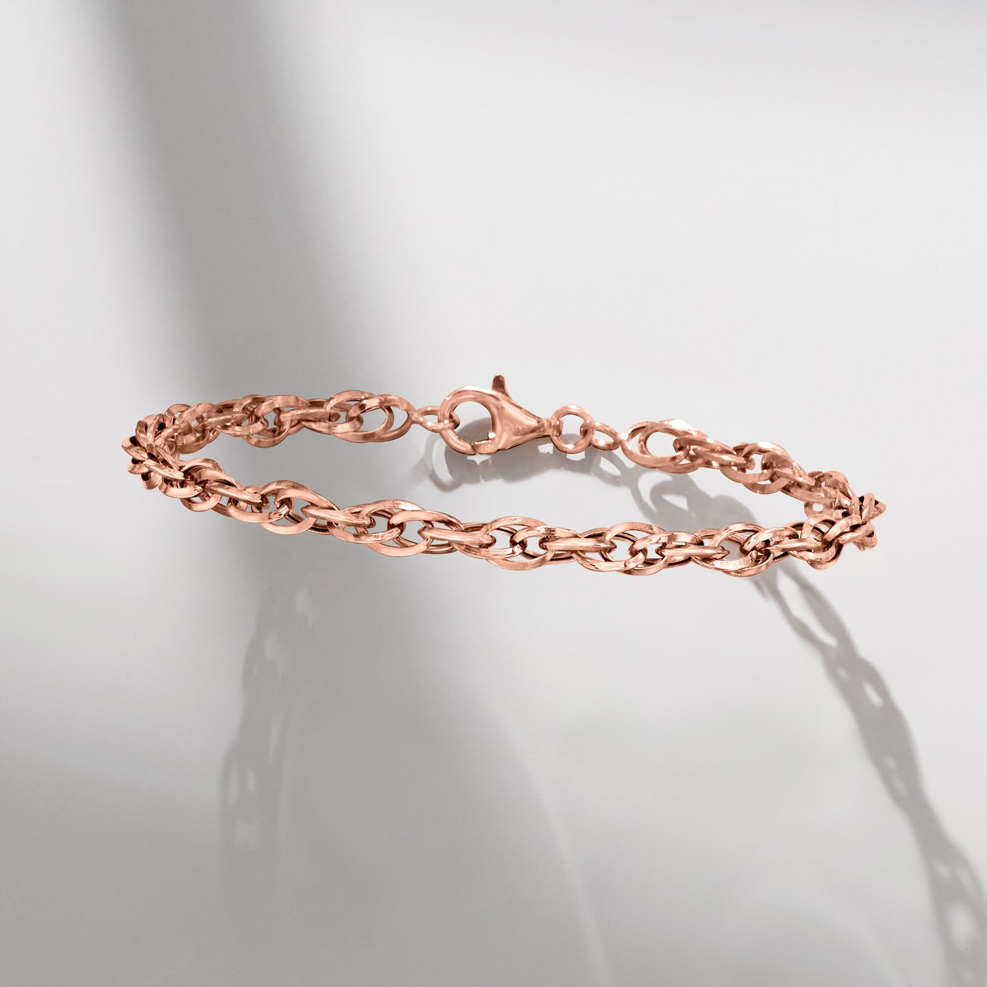 Rose Gold Double-Circle Link Bracelet Claw Clasp