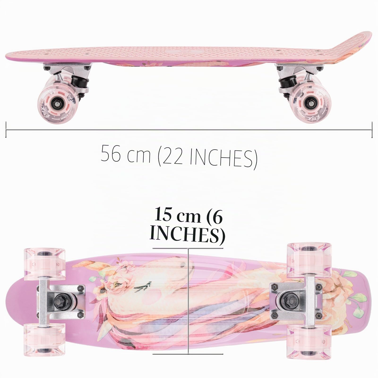 KMX 22 und 27 Zoll Classic Mini Cruiser Skateboard für Kinder, Schüler, Erwachsene, Anfänger & Pro. Alu Achsen, ABEC-9 Lage, Große 60mm Rollen