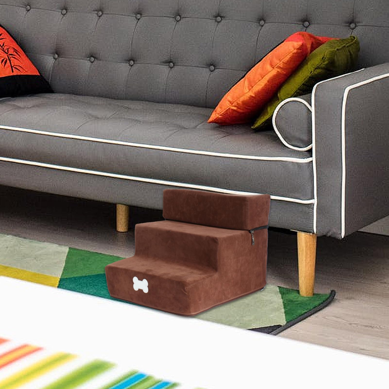 Escaliers Ergonomiques pour Chiens et Chats - 3 Niveaux Ajustables avec Housse Amovible, Idéaux pour Canapé, Lit, Bureau et Maison