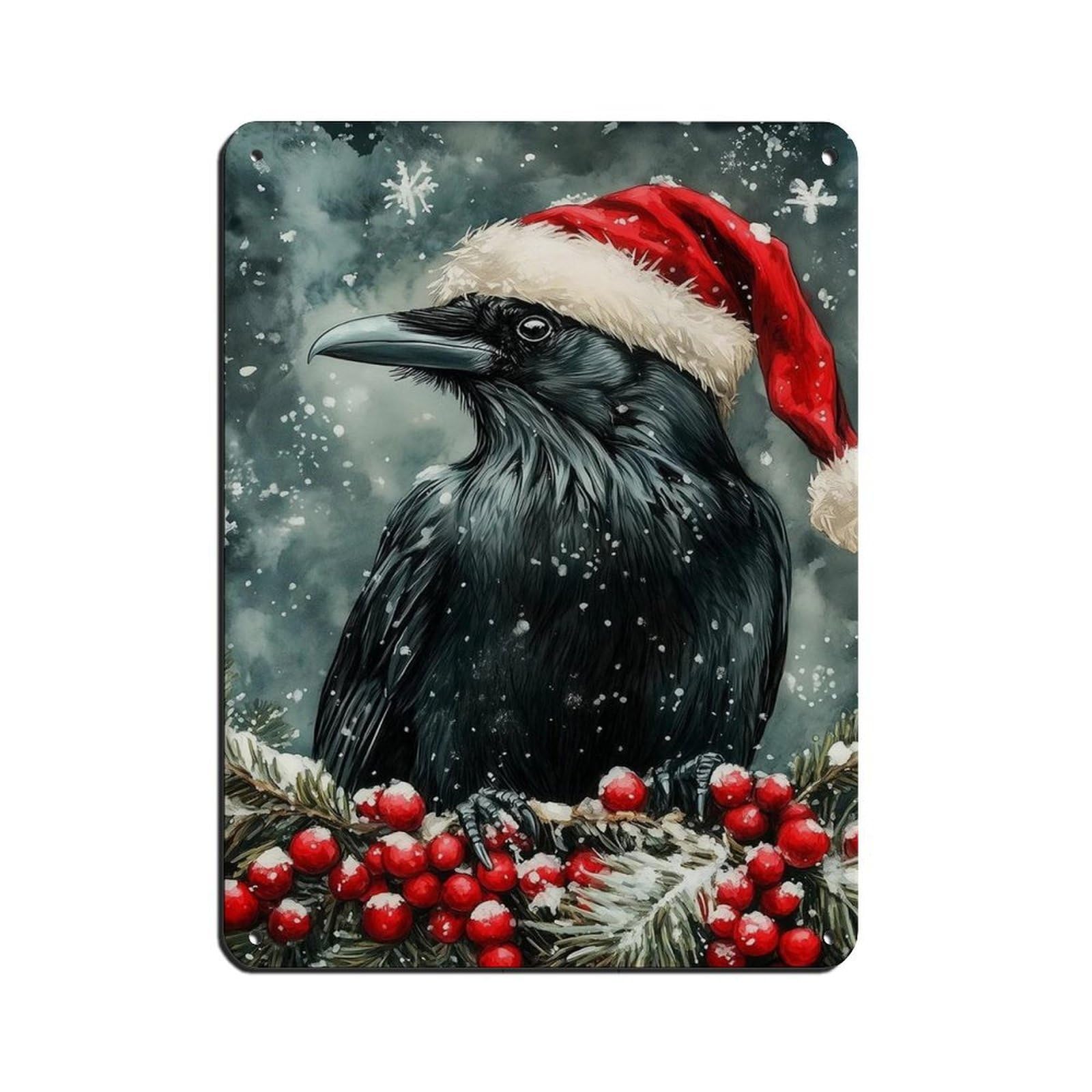 Santa Raven Art, Gothic Crow Retro Poster Metal Tin Sign Chic Art Retro Iron Painting Bar People Cave Cafe Family Garage Poster Wall Decoration 12x16inch(30x40cm)