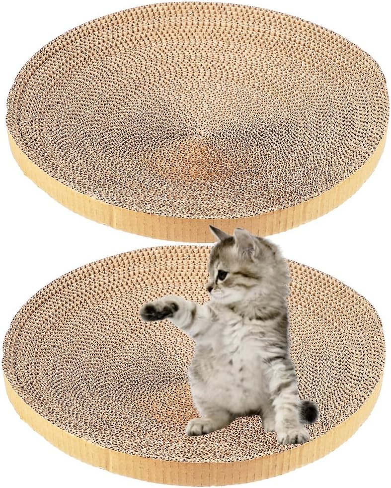 POPETPOP 13.6 Inch Round Cat Scratcher Refill - Large Cardboard Scratch Pad Recycled Corrugated Cardboard Core for Indoor Kitten Cat, Replaceable Scratching Bowl Insert
