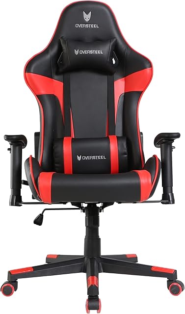 Oversteel - ULTIMET Professional Gaming Chair, Leatherette, 2D Armrests, Height-adjustable, 180° Reclining Backrest, Gas Spring Class 3, Up to 120Kg, Colour Red