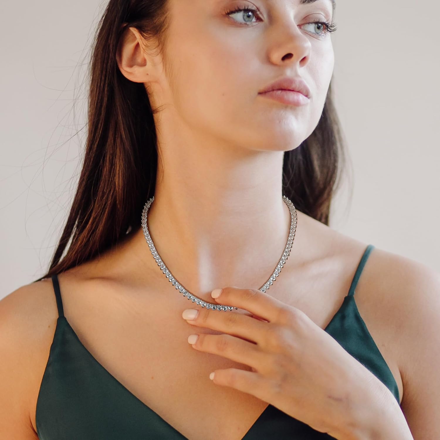 4mm Tennis Necklace for Women, Iced Out Simulated Diamond 14K Gold Plated Tennis Chain, 3 Prong Cubic Zirconia Elegant Necklace for Her Gifts