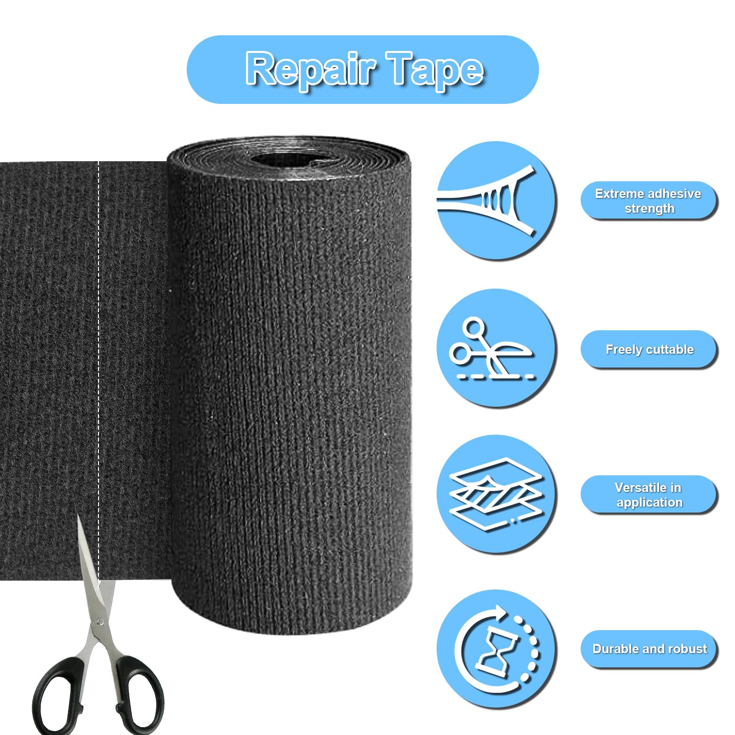 Cinta de reparación de tela autoadhesiva 10 cm x 2 m, cinta de reparación para tela apta para cortinas, sombrillas, lona y ropa para barcos, impermeable, lavable, recortable