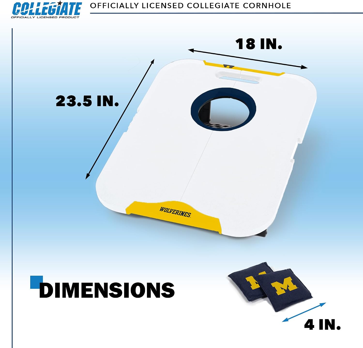 Wild Sports NCAA Michigan Wolverines Pro Football All-Weather Cornhole Set - Travel Bean Bag Toss Set Includes 8 Bean Bags