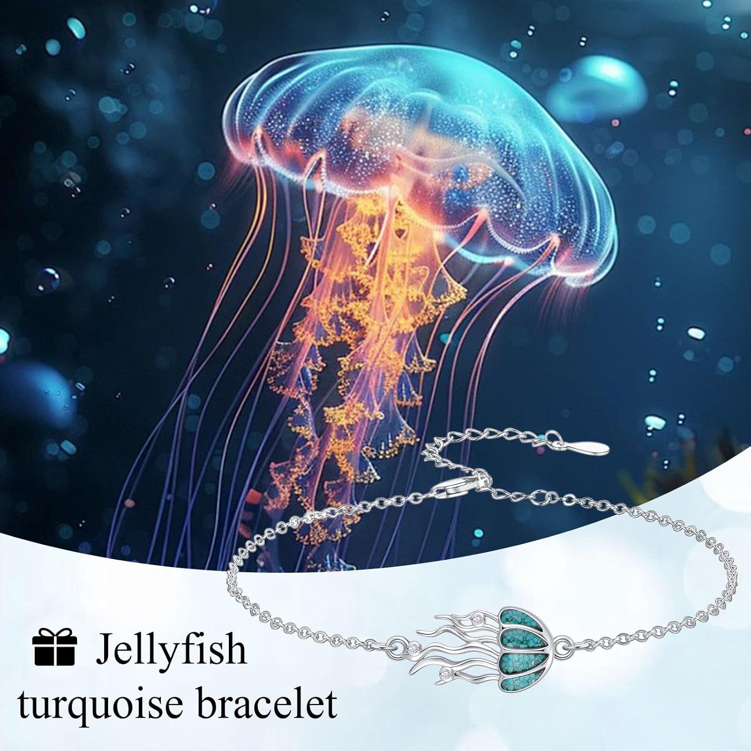 Ocean Bracelet 925 Sterling Silver Turquoise Sea Animal Link Bracelet Beach Themed Jewelry Gifts for Women - Image 3