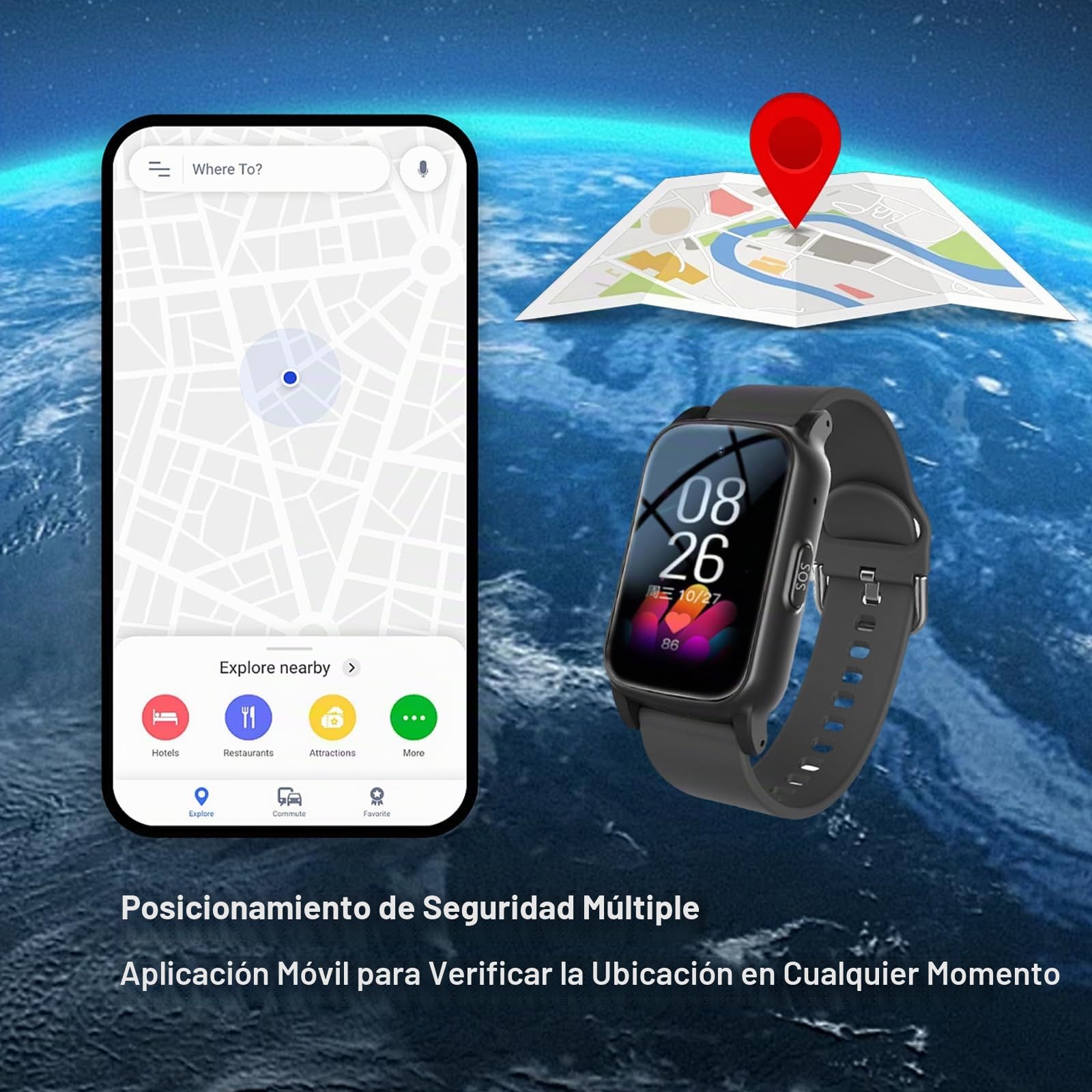 Reloj Personas Mayores, con Detección De Caídas Smartwatch, Reloj Localizador GPS con Botón De Llamada De Emergencia SOS, para Demencia/AlzheimerRed,1.25 * 0.57 * 2.22inch