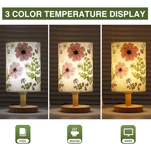 Miniatura 3 de Floresita Dried Flowers Table Lamp 5W LED Pressed Flower Bedside Lamp Linen Shade Table Lamp with Wood Base for Bedroom Living Room Desk Office