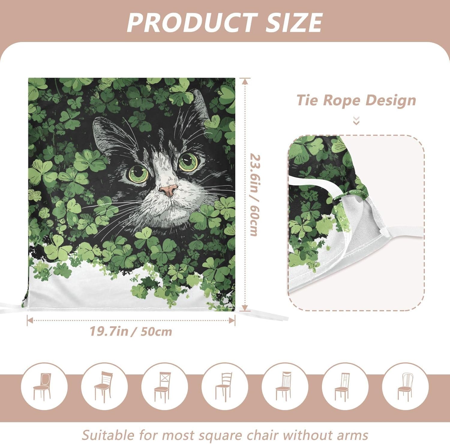 ALAZA Vintage Cat Clovers Chair Back Cover Set of 6, Washable Reusable Removable Chair Slipcovers Decorative Chair Cover for Home Kitchen Wedding Party