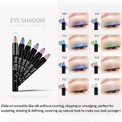 Miniatura 3 de Juego de barras de sombra de ojos, 16 coloresjuego, lápiz de sombra de ojos perlado multicolor con brillantina, lápiz de sombra de ojos brillante,
