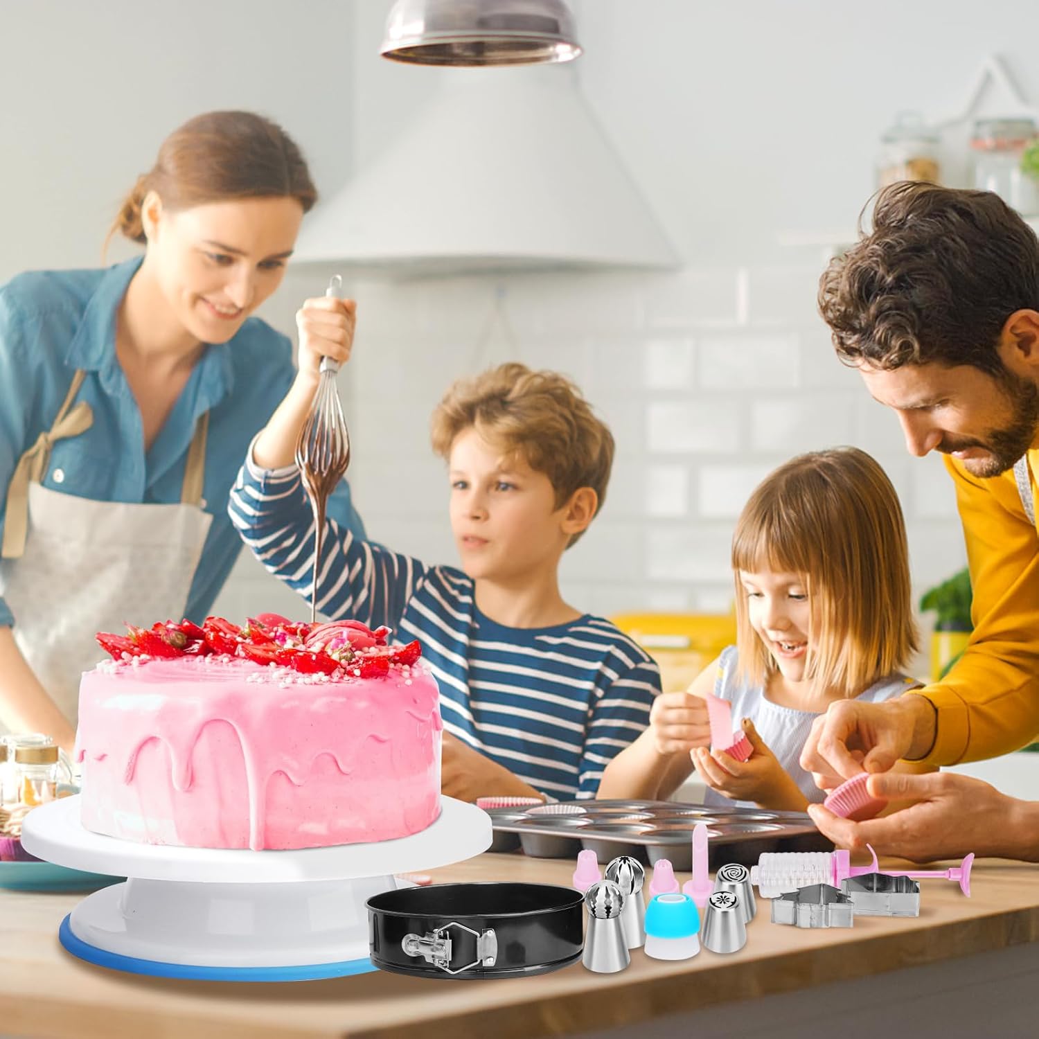 Cake Decorating Kit, 730 Pcs Cake Pop Kit Cake Decorating Supplies with Cake Carrier Holder Springform Pan Sets Toolbox Organizer Turntable Piping Bags Tips Chocolate Molds for Beginner Professional