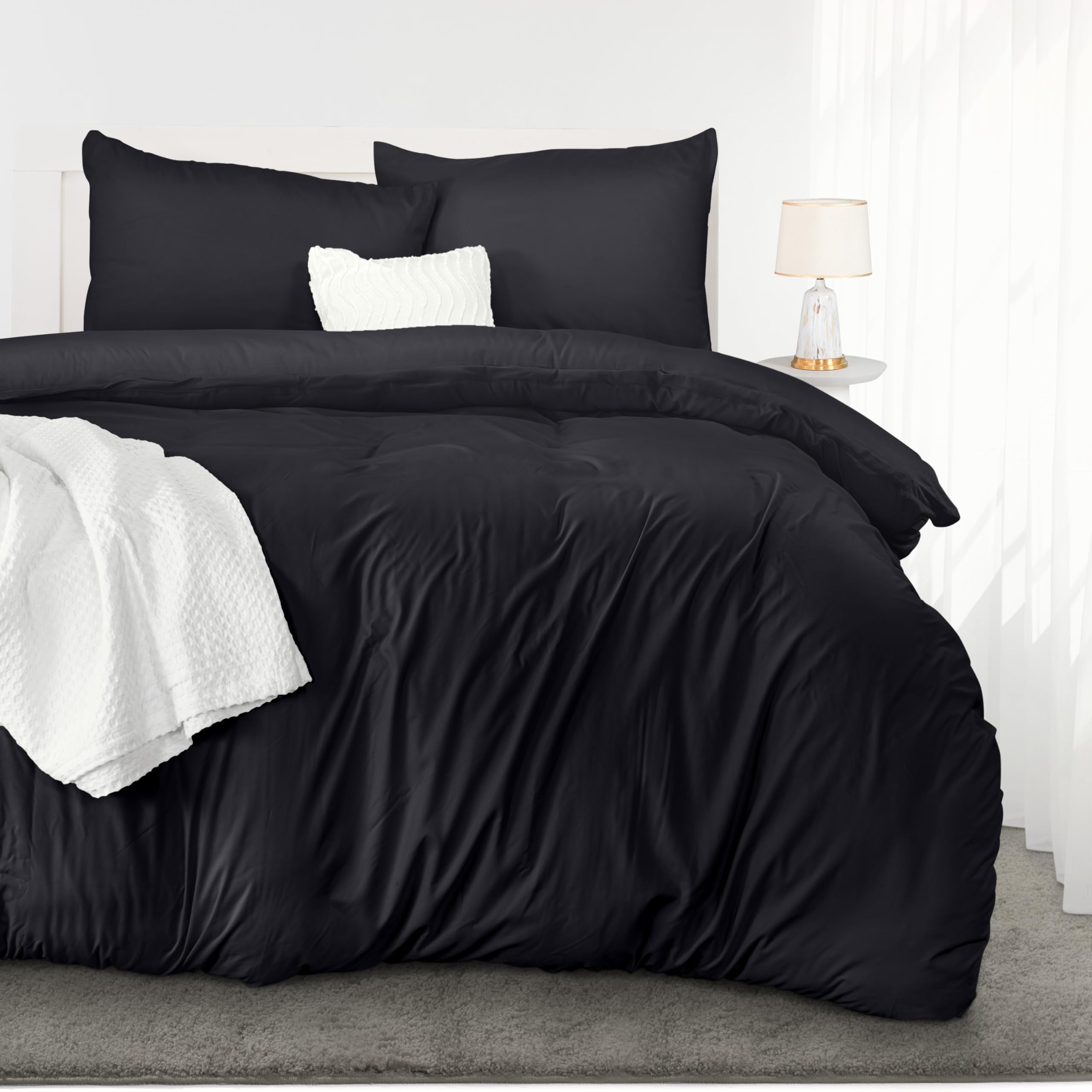 Utopia Bedding Copripiumino Matrimoniale 260x240 - Microfibra Copripiumino 260x240cm + Federe 65x65cm - Nero