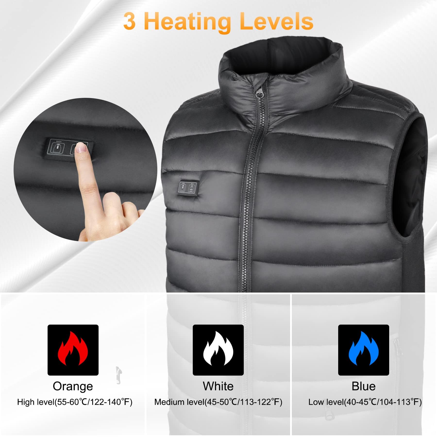 Loowoko Gilet riscaldato uomo con batteria 10000mAh, giubbotto riscaldato leggero 3 livelli di calore + 4 zone di riscaldamento, Per lavoro all'aperto, ciclismo, moto e sci