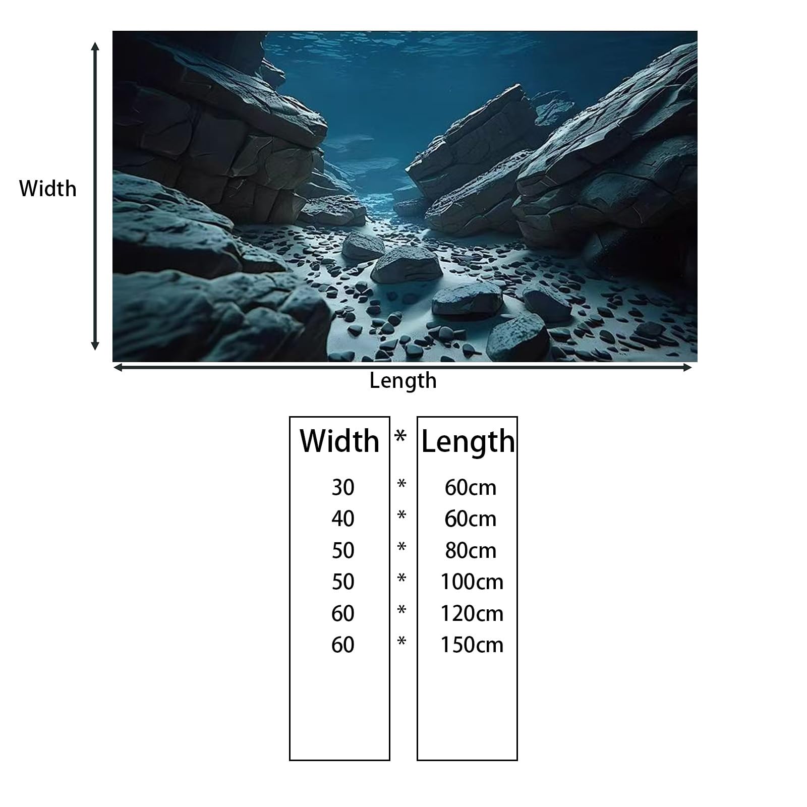 Sfondo naturale subacqueo scuro per acquari, sfondo acquario, adesivi per acquari, 30 cm, 40 cm, 50 cm, 60 cm, 80 cm (60 x 120 cm, rocce subacquee 6)
