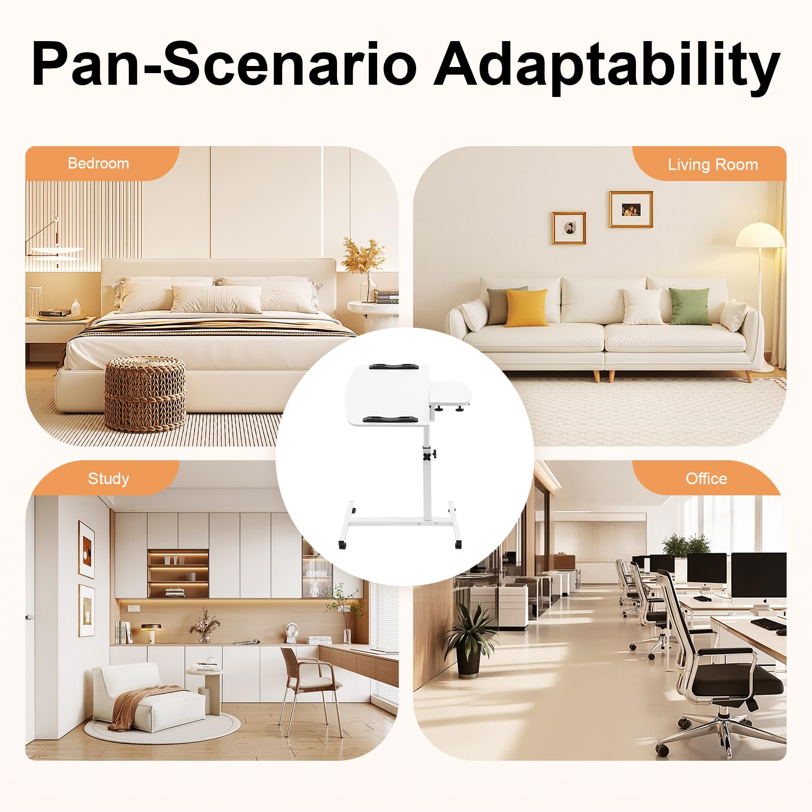 Sweetcrispy Small Standing Desk Rolling Table Adjustable Height Sit Stand Portable Rolling Laptop Desk with Lockable Wheels Tiltable — view 7