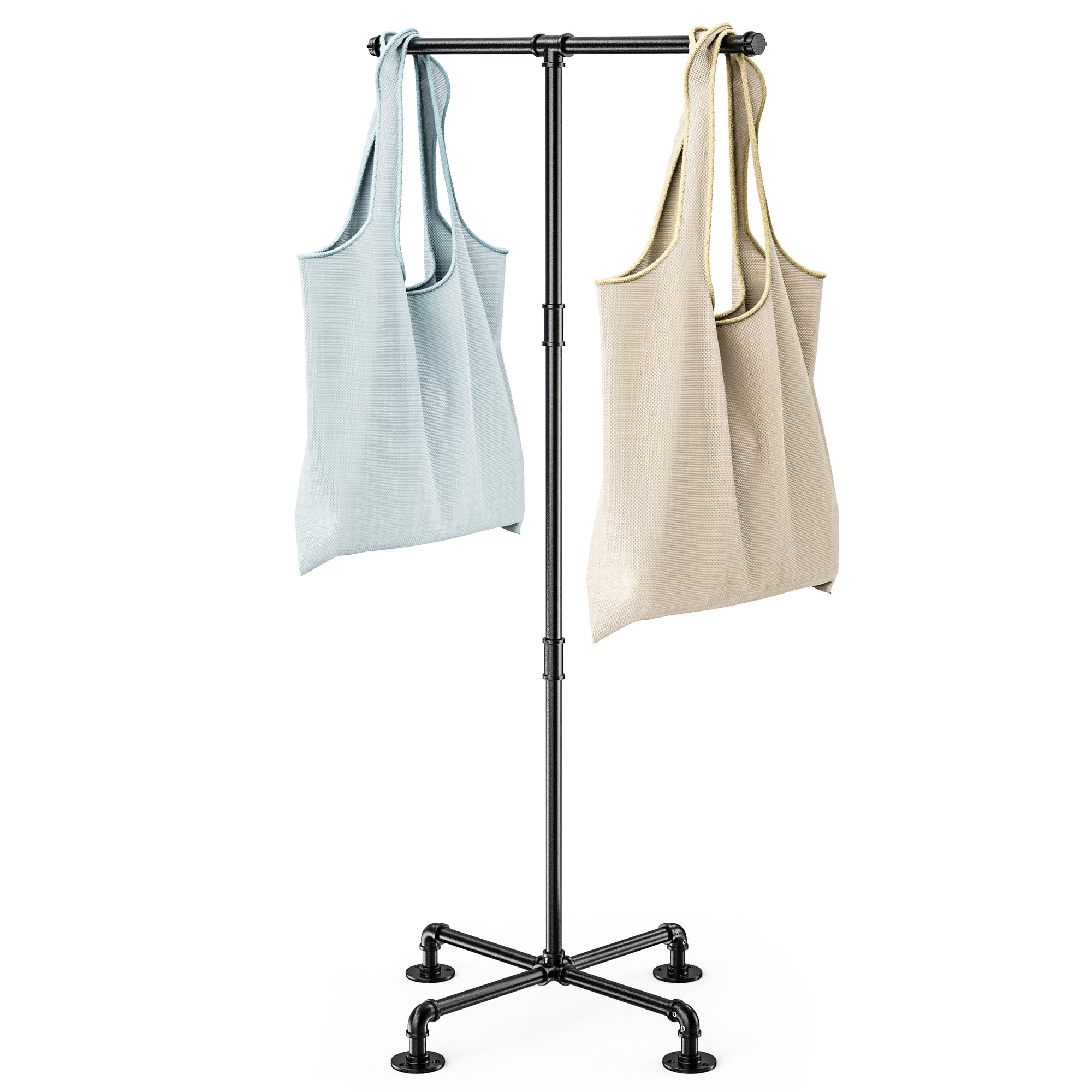 Espositore resistente per borse della spesa, espositore in metallo per negozi al dettaglio, grande supporto per borsa in piedi a forma di T, espositore per venditori, boutique (nero)