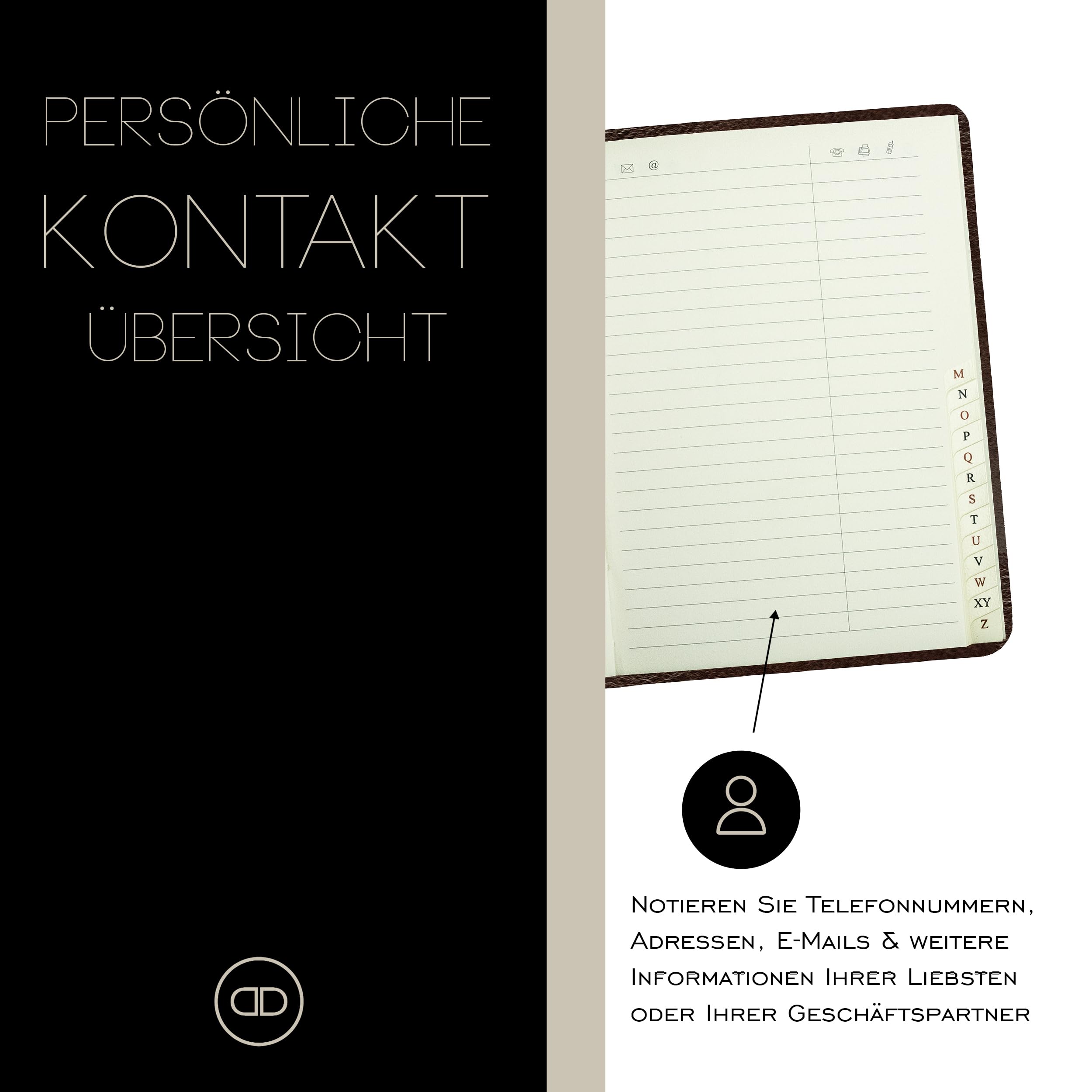 Carnet d'adresses personnalisable DIN A6 cuir Anilin vintage marron relié registre A-Z répertoire téléphonique alphabétique