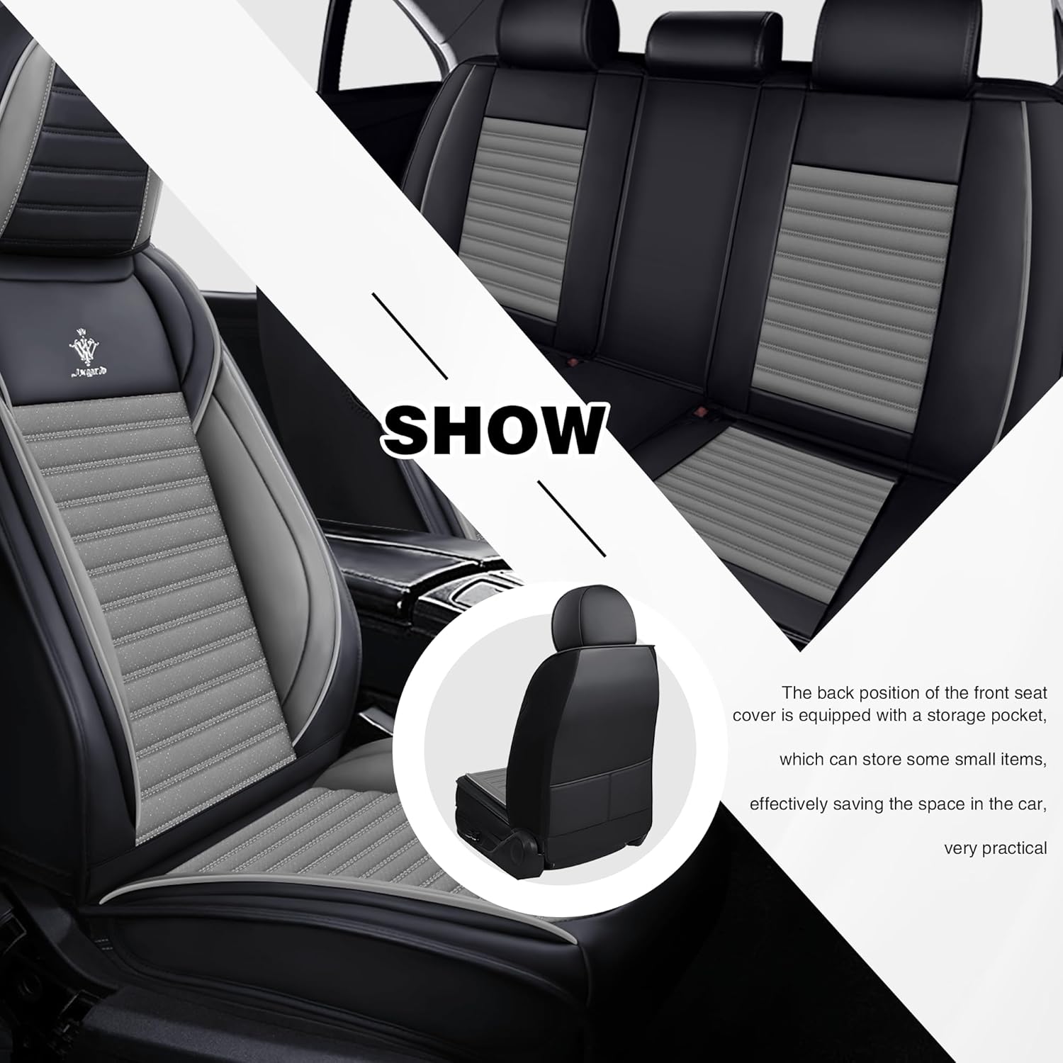 Car Seat Covers for Toyota FJ Cruiser 2007-2014 Nappa Leather Vehicle Seat Protector, Anti-Slip Waterproof Breathable Easy to Install, Auto Interior Accessories(5 Seats, Black&Gray, Standard)