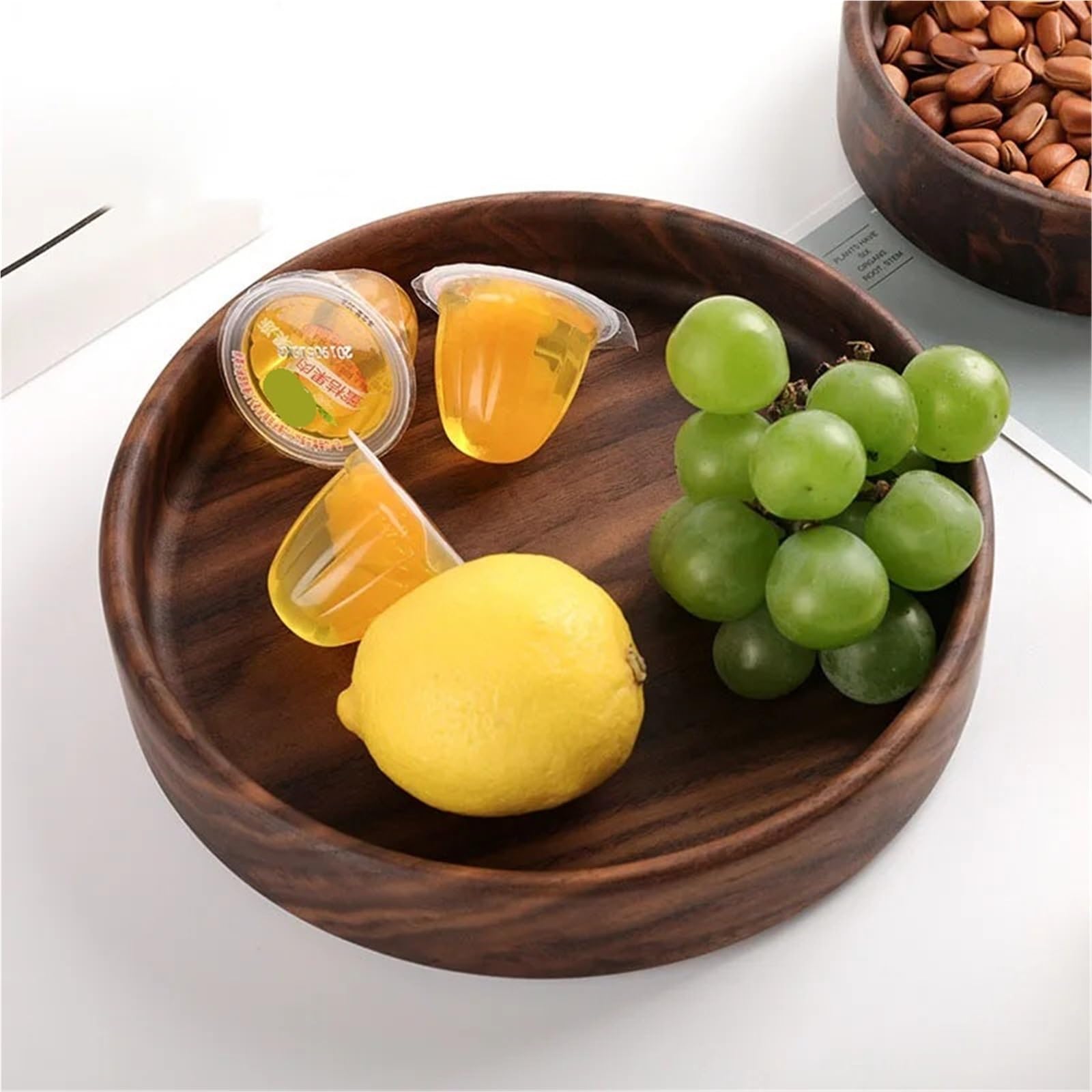Bandeja de Madera Maciza de Nogal para Servir, Bandeja Redonda de Madera para Aperitivos, Dulces, Pan, decoración, Bandeja de café (15 x 15 x 3,5 cm)