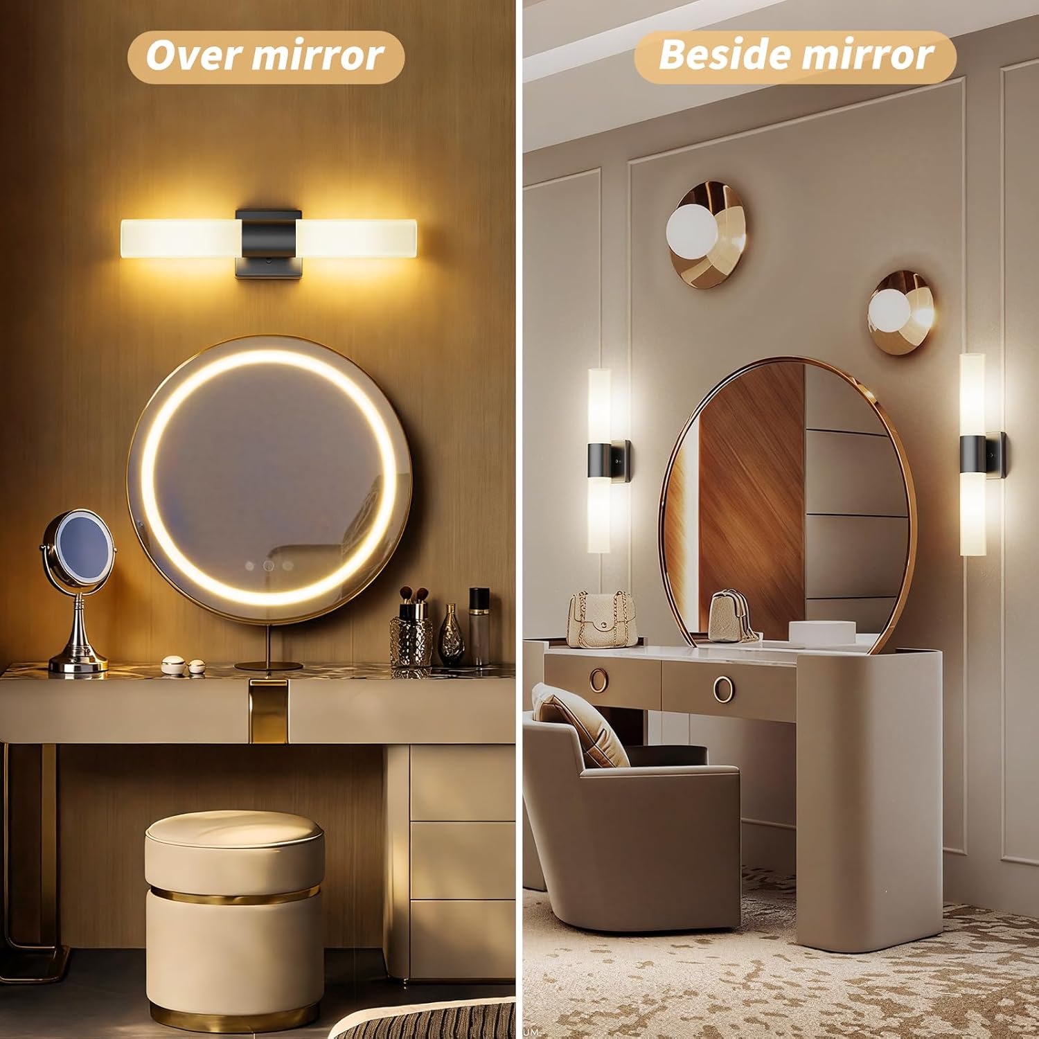 Kalium Bathroom Wall Sconces Set of Two, 21 Inch Modern Vanity Lights with Frosted Glass Shade, Bathrooms Vanity Lighting Fixtures for Mirror Bedroom Living Room Hallway (Black)