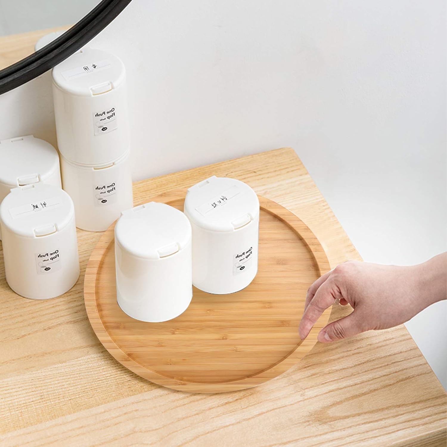 Fasmov 10 Inches Diameter Bamboo Lazy Susan Turntable, Spin Thicken Round Wood Tray Rotating Spice Rack for Kitchen Pantry Countertop Table (Pack of 2)