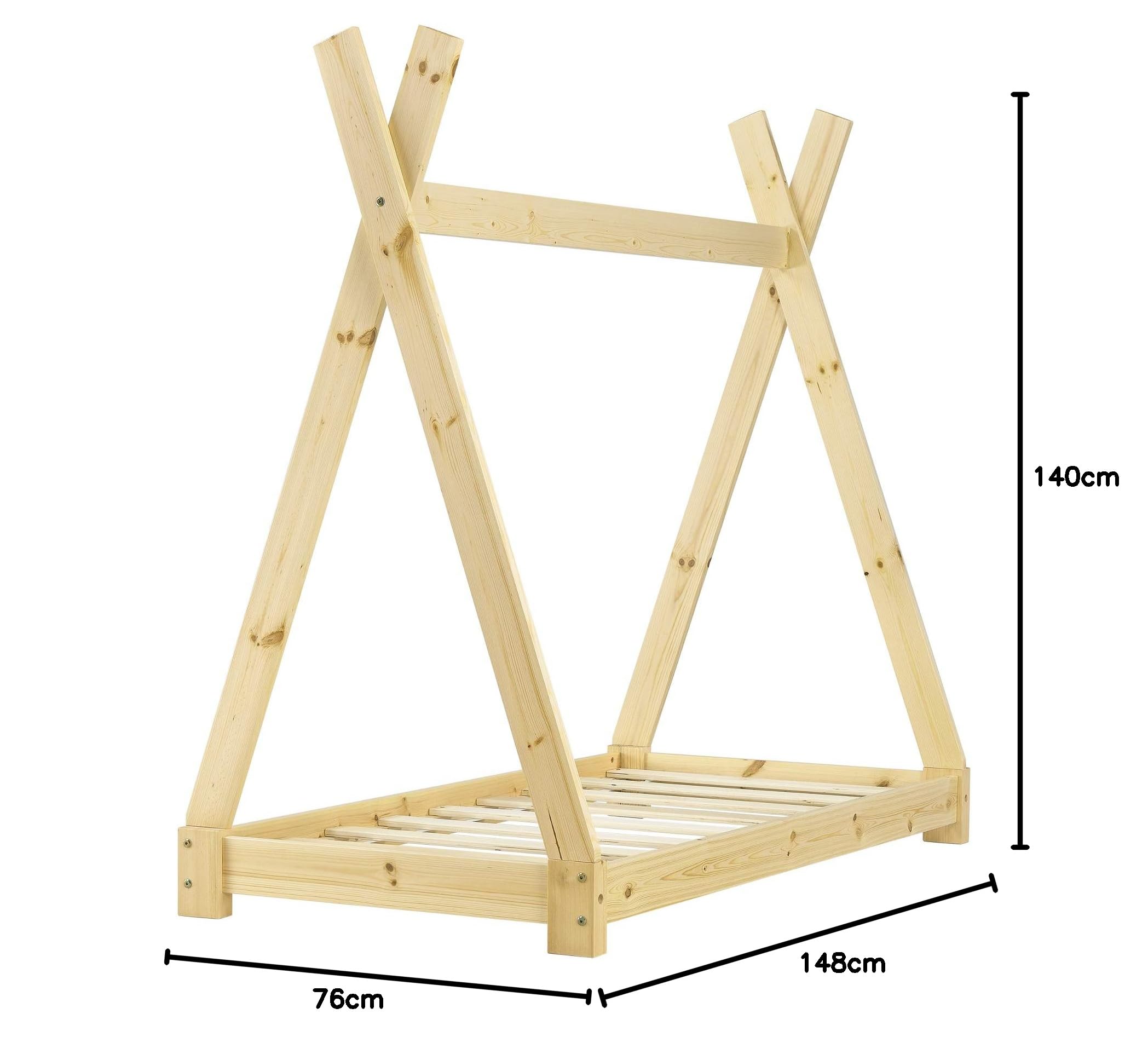[en.casa] Cama para niños pequeños Cama Infantil 140 x 70cm Estructura Tipi de Madera Pino Color Pino Natural
